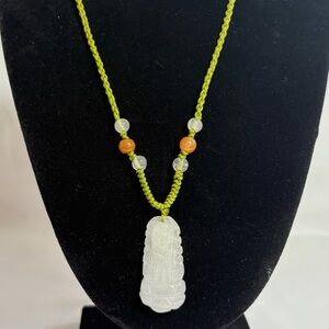 White Jade Pendant on Hand Braided Silk Cord Necklace